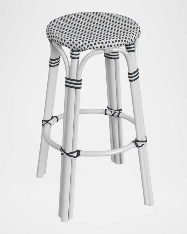 Tobias 30" Rattan Bar Stool, White/Black Dot